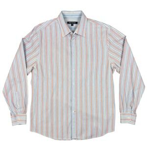 Report Collection Mens Large Blue Orange Striped Long Sleeve Button Down Shirt